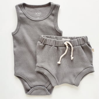 Conjunto Bebe Body Regata Canelado - Chumbo