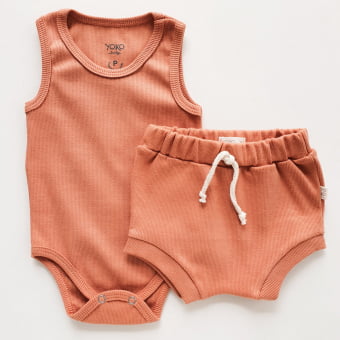 Conjunto Bebe Body Regata Canelado - Ferrugem