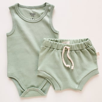 Conjunto Bebe Body Regata Canelado - Verde Sálvia