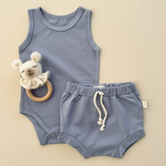 Conjunto Bebe Body Regata Cotton Leve - Azul Brisa