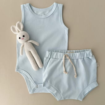 Conjunto Bebe Body Regata Cotton Leve - Azul Céu