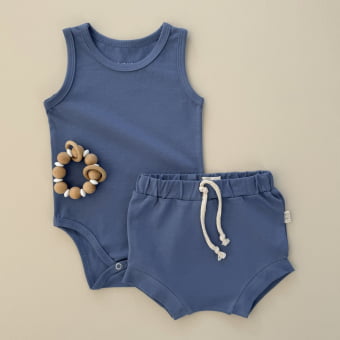 Conjunto Bebe Body Regata Cotton Leve - Azul Indigo