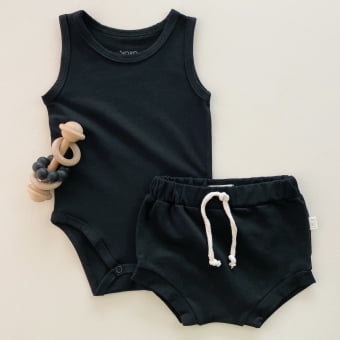 Conjunto Bebe Body Regata Cotton Leve - Preto