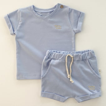 Conjunto Bebe Camiseta e Short - Azul Sereno