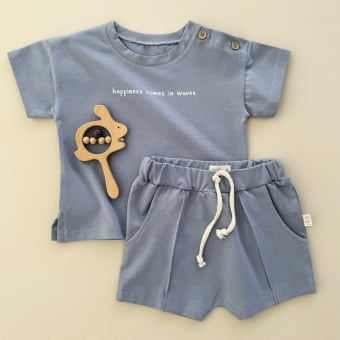 Conjunto Bebe Camiseta e Short Happiness –  Azul Brisa