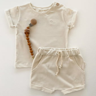 Conjunto Bebe Camiseta e Short - Marfim