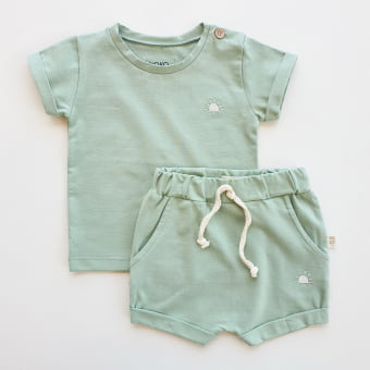 Conjunto Bebe Camiseta e Short - Verde Sálvia