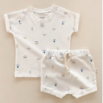 Conjunto Bebe Camiseta e Shorts - Arte Orgânica Azul