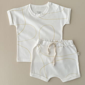 Conjunto Bebe Camiseta e Shorts - Linhas Orgânicas Amarelo Brulée