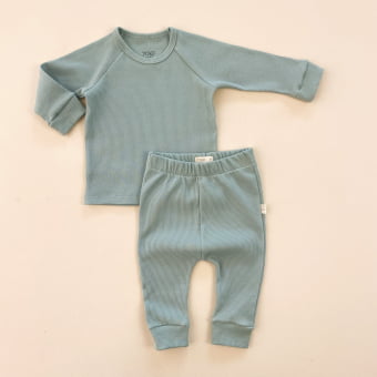 Conjunto Bebe Manga Longa Canelado - Aqua