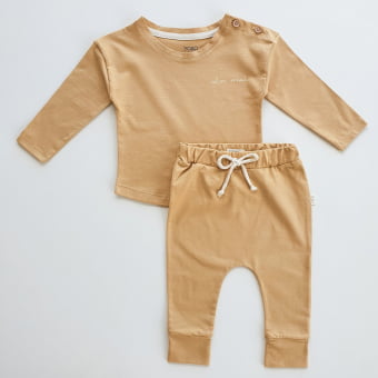 Conjunto Bebe Manga Longa Cotton - Mel