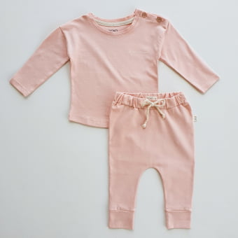 Conjunto Bebe Manga Longa Cotton - Rosê