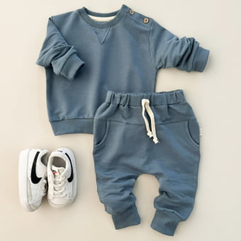 Conjunto Bebe Molecotton Manga Longa -  Azul Oceano