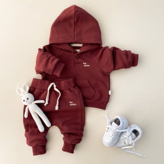 Conjunto Bebe Moletom Peluciado Comfy Capuz - Bordô