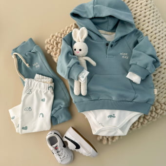 Conjunto Bebe Moletom Peluciado Comfy Capuz - Azul Celeste