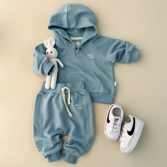 Conjunto Bebe Moletom Peluciado Comfy Capuz - Azul Celeste