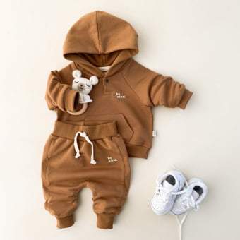 Conjunto Bebe Moletom Peluciado Comfy Capuz - Caramelo