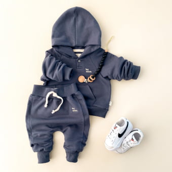 Conjunto Bebe Moletom Peluciado Comfy Capuz - Marinho