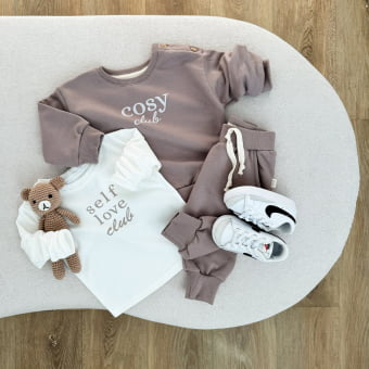 CONJUNTO BEBE MOLETOM PELUCIADO COMFY COSY CLUB - MARROM CAPPUCCINO