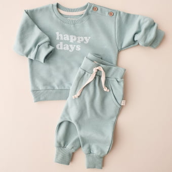 Conjunto Bebe Moletom Peluciado Comfy Happy Days - Aqua