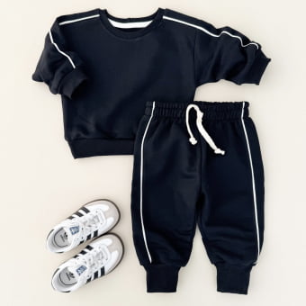 Conjunto Bebê Moletom Peluciado Comfy – Preto com Off White