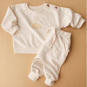 Conjunto Bebe Moletom Peluciado Comfy Sol - Natural