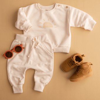 Conjunto Bebe Moletom Peluciado Comfy Sol - Natural