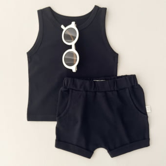 Conjunto Bebe Regata e Short Cotton Leve - Preto
