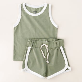 Conjunto Bebe Regata e Short - Verde Pistache