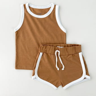 Conjunto Bebe Regata e Shorts - Caramelo