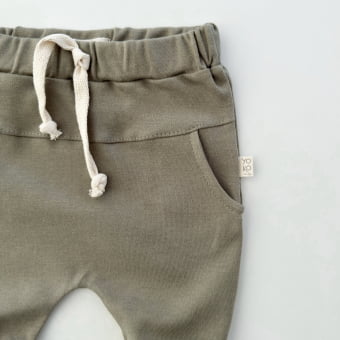 Calça Saruel Bebê com Bolsos Unissex - Algodão Premium - Verde Oliva