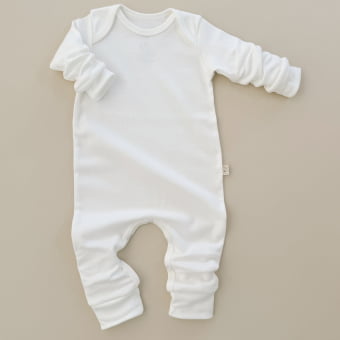 Macacão Bebê Manga Longa Unissex - Algodão Premium - Off White