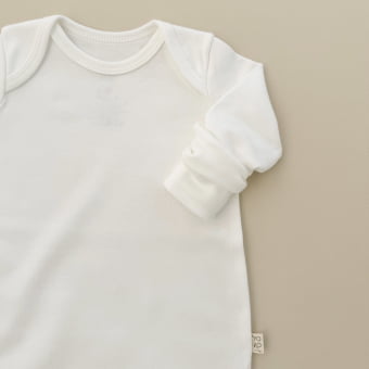 Macacão Bebê Manga Longa Unissex - Algodão Premium - Off White