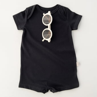 Macaquinho Bebê Manga Curta Unissex - Cotton Premium Leve - Preto