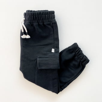 Calça Cargo Kids Moletom - Preto