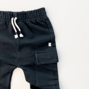 Calça Cargo Kids Moletom - Preto