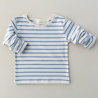 Camiseta Infantil Manga Longa Unissex - Listrado Marfim e Azul