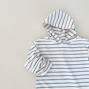 Conjunto Infantil Camiseta Listrado Premium e Calça Molecotton — Marfim e Azul Cobalto