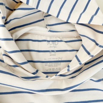 Conjunto Infantil Camiseta Listrado Premium e Calça Molecotton — Marfim e Azul Cobalto