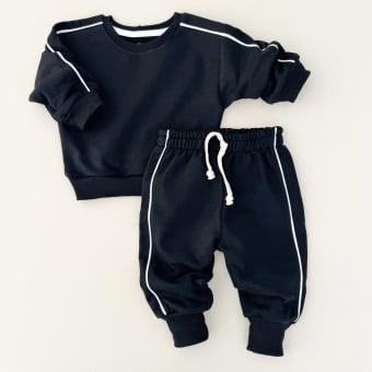 Conjunto Infantil Moletom Peluciado Comfy – Preto com Off White