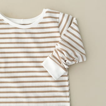 Conjunto Infantil Pijama Manga Longa – Listrado Off White & Latte