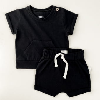 Conjunto Kids Camiseta Bolso e Short - Preto