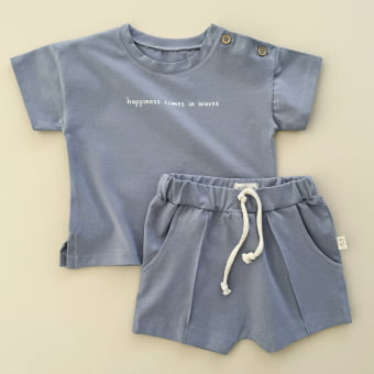 Conjunto Kids Camiseta e Short Happiness  –  Azul Brisa