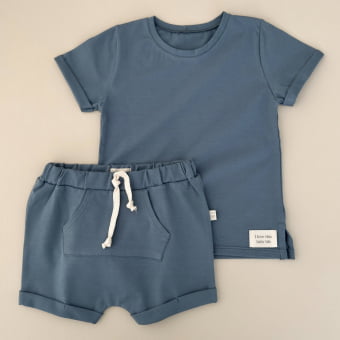 Conjunto Kids Camiseta e Shorts Canguru – Azul Oceano