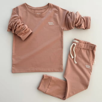 Conjunto Kids Camiseta Manga Longa e Calça Cotton - Telha