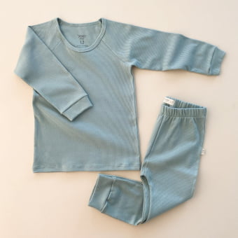 Conjunto kids Manga Longa Canelado - Aqua