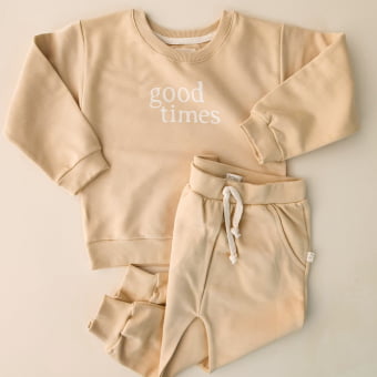 Conjunto Kids Moletom Peluciado Comfy Good Times - Bege