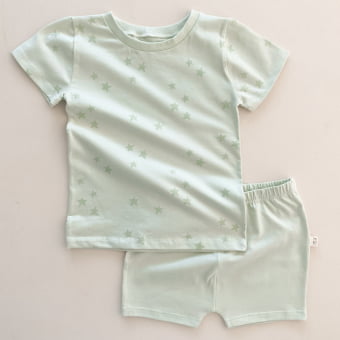 Conjunto Kids Pijama Manga Curta - Verde Menta e Estrelas