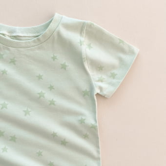 Conjunto Kids Pijama Manga Curta - Verde Menta e Estrelas