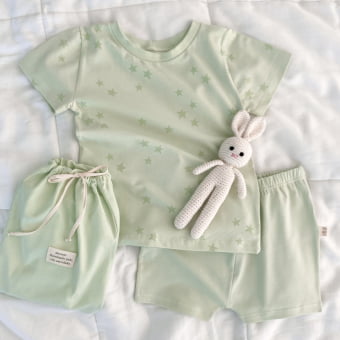 Conjunto Kids Pijama Manga Curta - Verde Menta e Estrelas